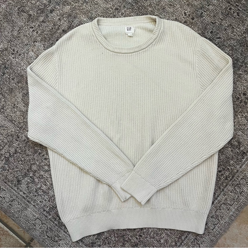 GAP Men's Light Cream Crewneck Ribbed Sweater
